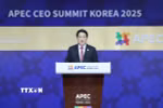 Chủ tịch nước Lương Cường phát biểu tại Hội nghị Thượng đỉnh Doanh nghiệp APEC 2025. (Ảnh: Lâm Khánh/TTXVN)