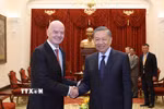 Tổng Bí thư, Chủ tịch nước Tô Lâm tiếp Chủ tịch FIFA Gianni Infantino. (Ảnh: Thống Nhất/TTXVN)