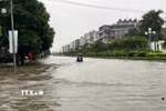 Đường Âu Cơ ngập sâu do mưa lớn kéo dài, phường Hạc Thành, tỉnh Thanh Hóa. (Ảnh: Khiếu Tư/TTXVN)