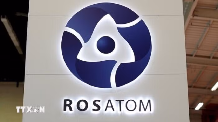 Biểu tượng Tập đoàn Năng lượng Nguyên tử Quốc gia Nga (Rosatom). (Ảnh: IRNA/TTXVN)