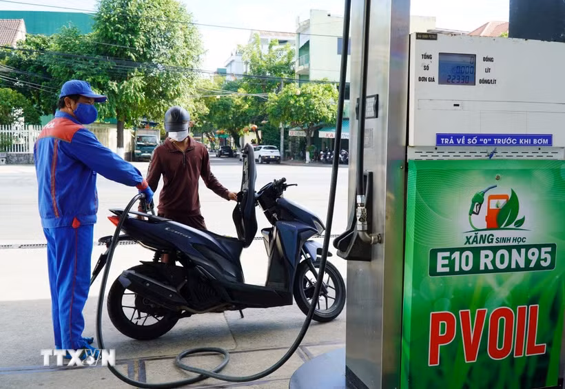 Một điểm bán xăng E10 RON95. (Ảnh: Lê Phước Ngọc/TTXVN)