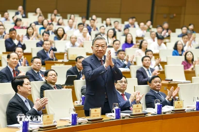 Tổng Bí thư Tô Lâm và các lãnh đạo Đảng, Nhà nước dự Hội nghị. (Ảnh: Doãn Tấn/TTXVN)