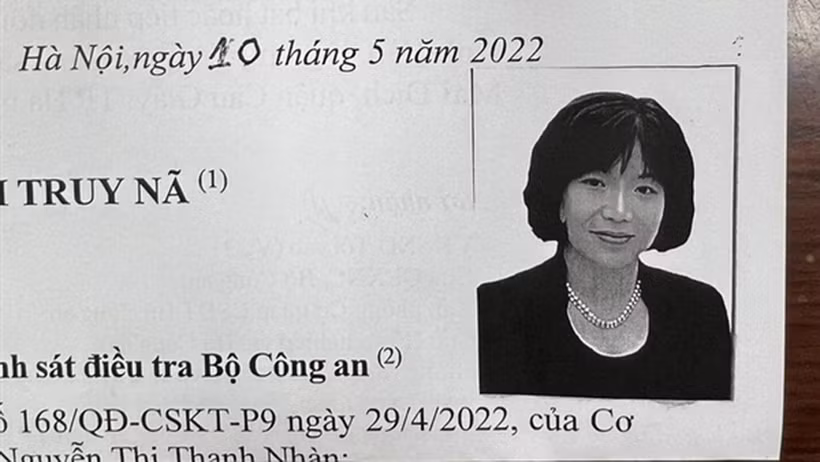 Cơ quan Cảnh sát Điều tra Bộ Công an truy nã đặc biệt bị can Nguyễn Thị Thanh Nhàn.