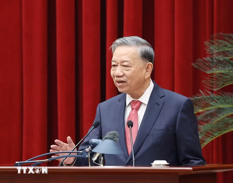 Tổng Bí thư Tô Lâm phát biểu chỉ đạo tại hội nghị kiểm tra giám sát kỷ luật của Đảng. (Ảnh: Thống Nhất/TTXVN)