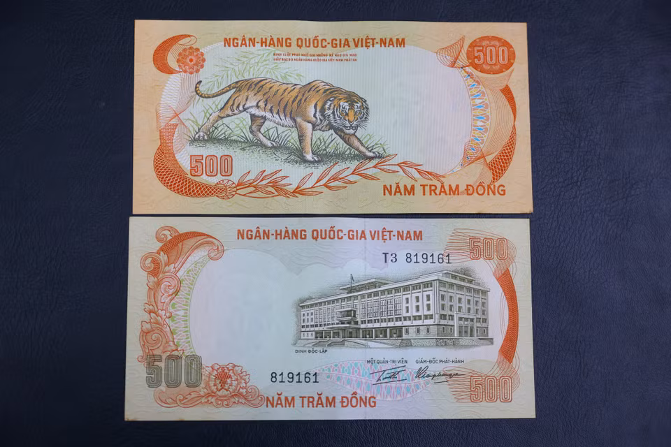 Tờ tiền in hình con hổ duy nhất ở Việt Nam là tờ 500 đồng được lưu hành dưới thời Việt Nam Cộng hòa. Tiền do Mỹ phát hành và tiêu dùng ở Miền Nam Việt Nam vào giai đoạn năm 1972-1975. (Ảnh: Minh Sơn/Vietnam+)