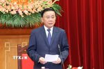 Đồng chí Trần Cẩm Tú, Ủy viên Bộ Chính trị, Thường trực Ban Bí thư phát biểu tại buổi tiếp. (Ảnh: Phương Hoa/TTXVN)