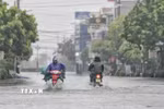 Một số tuyến đường xã Hải Hậu (Ninh Bình) bị ngập cục bộ.(Ảnh: Thái Thuần/TTXVN)