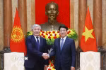 Chủ tịch nước Lương Cường tiếp Thủ tướng Cộng hòa Kyrgyzstan Adylbek Kasymaliev. (Ảnh: Lâm Khánh/TTXVN)