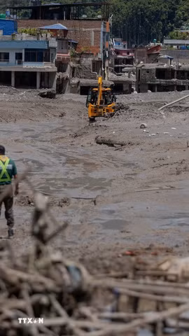 Khu vực bị tàn phá do thảm họa lũ quét và sạt lở ở Nuwakot, Nepal. (Ảnh: THX/TTXVN phát)