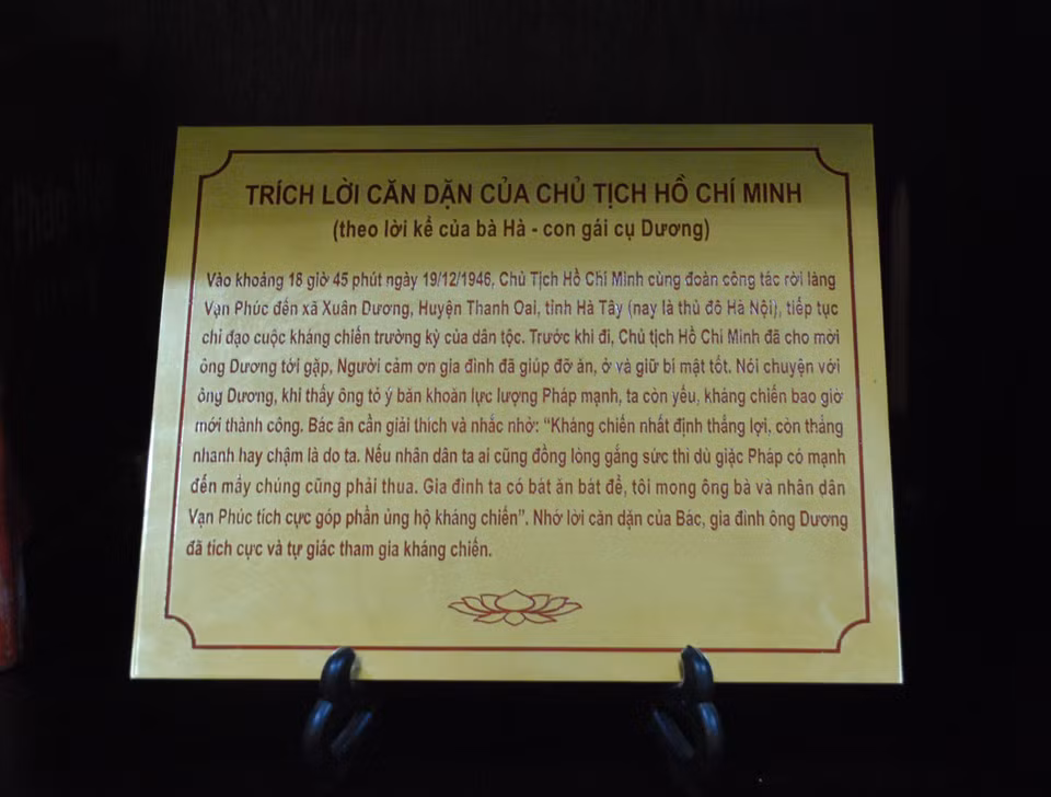 Lời căn dặn của Chủ tịch Hồ Chí Minh. (Ảnh: PV/Vietnam+)