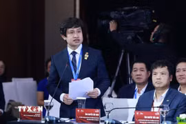 Đại diện các doanh nghiệp phát biểu tại Phiên đối thoại cấp cao Diễn đàn Kinh tế tư nhân Việt Nam (VPSF) 2025. (Ảnh: Dương Giang/TTXVN)
