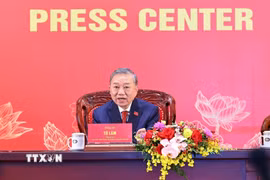 Tổng Bí thư Tô Lâm chủ trì họp báo công bố kết quả Đại hội XIV của Đảng. (Ảnh: TTXVN)