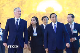 Thủ tướng Phạm Minh Chính hội kiến Nhà Vua Vương quốc Bỉ Philippe. (Ảnh: Dương Giang/TTXVN)