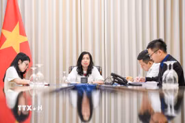 Thứ trưởng Lê Thị Thu Hằng tại cuộc điện đàm. (Ảnh: TTXVN)