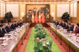 Chủ tịch nước Lương Cường hội đàm với Tổng Bí thư, Chủ tịch nước Trung Quốc Tập Cận Bình. (Ảnh: Lâm Khánh/TTXVN)