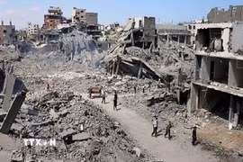 Cảnh đổ nát do xung đột tại Dải Gaza. (Ảnh: IRNA/TTXVN phát)