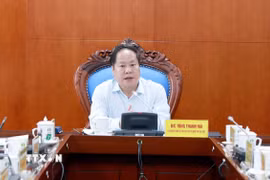 Phó Chủ tịch UBND tỉnh Lai Châu, Tống Thanh Hải phát biểu chủ trì cuộc họp. (Ảnh: Quý Trung/TTXVN)