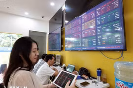 Khách hàng giao dịch chứng khoán. (Ảnh: Trần Việt/TTXVN)