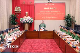 Họp báo thông báo tình hình, kết quả các mặt công tác Công an quý 3 năm 2026. (Ảnh: Phạm Kiên/TTXVN)