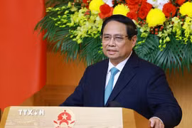 Thủ tướng Phạm Minh Chính phát biểu tại buổi tọa đàm với các doanh nghiệp châu Âu. (Ảnh: Dương Giang/TTXVN)