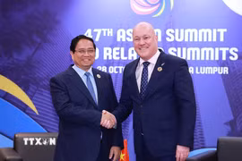 Thủ tướng Phạm Minh Chính gặp Thủ tướng New Zealand Christopher Luxon. (Ảnh: Dương Giang/TTXVN)