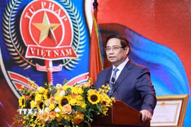Thủ tướng Phạm Minh Chính phát biểu tại Lễ kỷ niệm 80 năm Ngày truyền thống ngành Tư pháp. (Ảnh: Dương Giang/TTXVN)