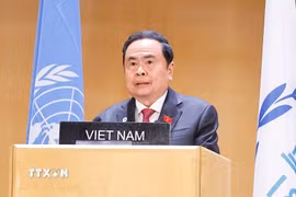 Chủ tịch Quốc hội Trần Thanh Mẫn phát biểu tại Phiên thảo luận chung của Hội nghị các Chủ tịch Quốc hội Thế giới lần thứ 6. (Ảnh: Doãn Tấn/TTXVN)