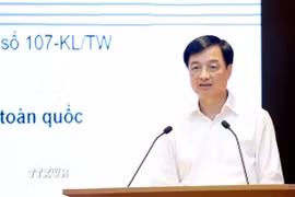 Ủy viên Bộ Chính trị, Bí thư Trung ương Đảng, Trưởng Ban Tổ chức Trung ương Nguyễn Duy Ngọc phát biểu. (Ảnh: Tuấn Anh/TTXVN)