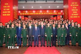 Tổng Bí thư Tô Lâm, Thủ tướng Phạm Minh Chính, Chủ tịch Quốc hội Trần Thanh Mẫn, Thường trực Ban Bí thư Trần Cẩm Tú và các đại biểu dự Đại hội. (Ảnh: Trọng Đức/TTXVN)
