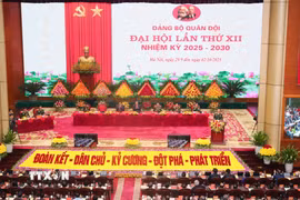 Toàn cảnh Đại hội đại biểu Đảng bộ Quân đội lần thứ XII, nhiệm kỳ 2025-2030. (Ảnh: Trọng Đức/TTXVN)