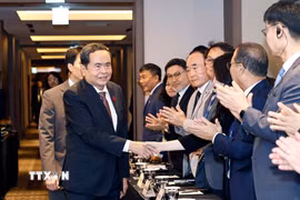 Chủ tịch Quốc hội Trần Thanh Mẫn gặp gỡ những người bạn Hàn Quốc. (Ảnh: Doãn Tấn/TTXVN)