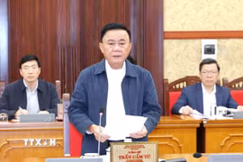 Đồng chí Trần Cẩm Tú, Ủy viên Bộ Chính trị, Thường trực Ban Bí thư, Trưởng Tiểu ban phát biểu chỉ đạo cuộc họp. (Ảnh: Phương Hoa/TTXVN)