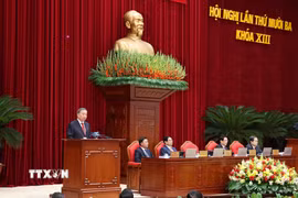 Tổng Bí thư Tô Lâm phát biểu khai mạc Hội nghị lần thứ mười ba, Ban Chấp hành Trung ương Đảng khoá XIII. (Ảnh: Thống Nhất/TTXVN)