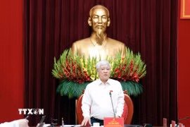 Đồng chí Đỗ Văn Chiến, Ủy viên Bộ Chính trị, Phó Bí thư Thường trực Đảng ủy Quốc hội, Phó Chủ tịch Thường trực Quốc hội, Trưởng Ban Chỉ đạo Đề án, Trưởng Đoàn khảo sát phát biểu chỉ đạo. (Ảnh: Tạ Toàn/TTXVN)