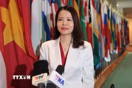 Thứ trưởng Bộ Ngoại giao Nguyễn Minh Hằng trả lời phỏng vấn báo chí thường trú tại New York. (Ảnh: Thanh Tuấn/TTXVN)