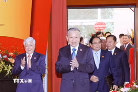 Tổng Bí thư Tô Lâm, Thủ tướng Phạm Minh Chính dự Đại hội Đại biểu Đảng bộ Mặt trận Tổ quốc Việt Nam và các đoàn thể Trung ương lần thứ nhất. (Ảnh: Thống Nhất/TTXVN)