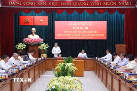 Chủ tịch Quốc hội Trần Thanh Mẫn, Trưởng Đoàn kiểm tra, giám sát số 11 phát biểu. (Ảnh: Văn Điệp/TTXVN)