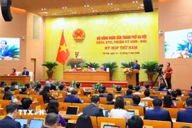 Quang cảnh phiên khai mạc Kỳ họp thứ năm, HĐND thành phố Hà Nội khóa XVII. (Ảnh: Trung Nguyên/TTXVN)