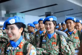 Niềm vui và tự hào của chiến sỹ Đội Công binh số 4 khi lên đường thực hiện nhiệm vụ gìn giữ hòa bình, tháng 9/2025. (Ảnh minh họa: Tuấn Anh/TTXVN)