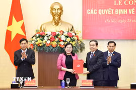 Chủ tịch Quốc hội Trần Thanh Mẫn trao Quyết định Bí thư Đảng ủy, Chủ nhiệm Ủy ban Khoa học, Công nghệ và Môi trường của Quốc hội cho bà Nguyễn Thanh Hải. (Ảnh: Doãn Tấn/TTXVN)