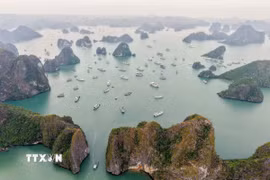 Phong cảnh tuyệt đẹp của Vịnh Hạ Long thu hút sự quan tâm của nhiều du khách. (Ảnh: Hoàng Hiếu/TTXVN)