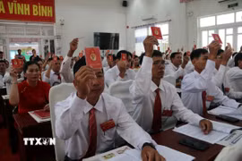 Các đại biểu biểu quyết thông qua nghị quyết. (Ảnh: Lê Sen/TTXVN)