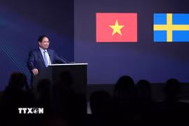 Thủ tướng Phạm Minh Chính phát biểu tại Diễn đàn kinh tế Việt Nam-Thụy Điển. (Ảnh: Dương Giang/TTXVN)