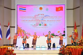 Các nghệ sỹ Thái Lan biểu diễn điệu múa truyền thống. (Ảnh: Phạm Hải/TTXVN)