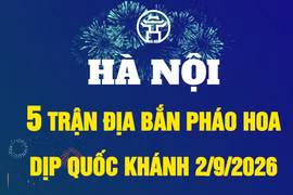 Hà Nội bắn pháo hoa tại 5 trận địa mừng Quốc khánh 2/9/2026