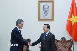 Phó Thủ tướng Trần Hồng Hà tiếp ông Rodolphe Saade, Chủ tịch kiêm Tổng giám đốc điều hành Tập đoàn CMA-CGM (Pháp). (Ảnh: TTXVN phát)