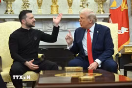 Tổng thống Mỹ Donald Trump (phải) hội đàm với Tổng thống Ukraine Volodymyr Zelensky tại Nhà Trắng, ngày 28/2/2025. (Ảnh: AP/TTXVN)