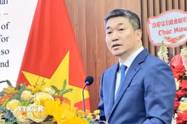 Chủ tịch Liên hiệp các tổ chức hữu nghị Việt Nam Phan Anh Sơn phát biểu tại buổi Gặp gỡ. (Ảnh: Hải Ngọc/TTXVN)