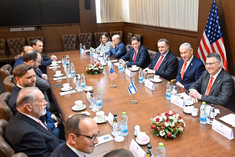 Thủ tướng Israel Benjamin Netanyhu hội đàm với Phó Tổng thống Mỹ JD Vance tại Văn phòng Thủ tướng Israel. (Nguồn: GPO)