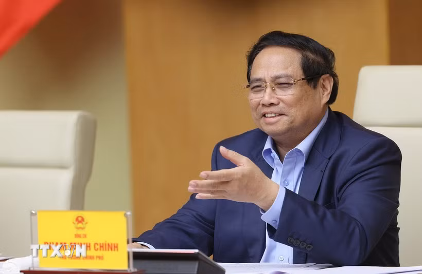Thủ tướng Phạm Minh Chính chủ trì phiên họp về phát triển nhà ở xã hội. (Ảnh: Dương Giang/TTXVN)